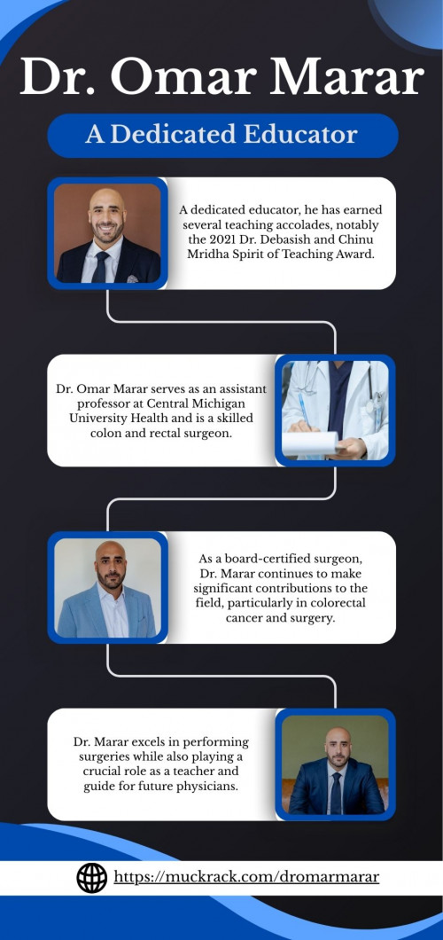 Dr. Omar Marar has established himself as a respected member of the medical community and brings a unique blend of clinical experience and academic commitment to his craft. As an assistant professor and a colon and rectal surgeon at Central Michigan University Health, he combines practical skills with educational insight.