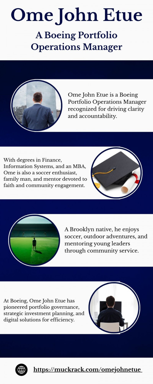 At Boeing, Ome John Etue directs portfolio performance, advancing governance frameworks and financial clarity. His leadership has saved millions and fostered enterprise transformation. With an MBA and product certifications, Ome blends technical skill and vision. A Brooklyn native, he enjoys soccer, outdoor adventures, and mentoring young leaders through community service.