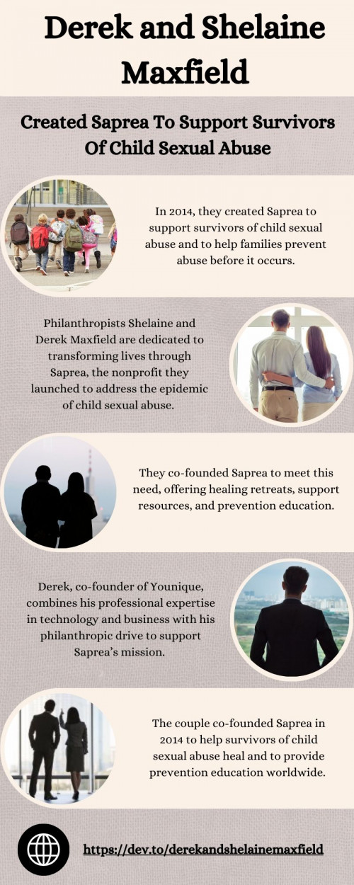 Shelaine and Derek Maxfield know that healing and hope can change the world. In 2014, they created Saprea to support survivors of child sexual abuse and to help families prevent abuse before it occurs. Shelaine, as founder and board chair, champions survivor voices through leadership and global speaking engagements. Derek, Younique CEO and original Saprea board member, helped turn their vision into reality by combining entrepreneurial expertise with philanthropic passion. In 2021, they established the Derek & Shelaine Maxfield Family Foundation.