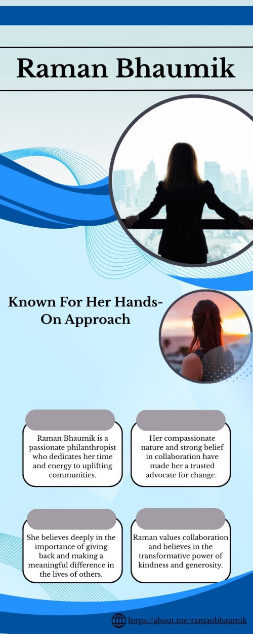 As a dedicated philanthropist, Raman Bhaumik is committed to helping others and giving back to the community. Her work reflects a belief that genuine care and action can bring about meaningful change. Raman’s approach to philanthropy is rooted in empathy and a desire to uplift those around her.