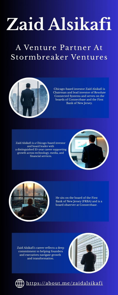 Over a 25-year career, Zaid Alsikafi has built a reputation for helping companies scale and adapt in dynamic markets. From his base in Chicago, he serves as Chairman and lead investor at Resolute Connected Systems, while sitting on the boards of Connectbase and the First Bank of New Jersey. Mr. Alsikafi sits on the board of KIPP Chicago.
