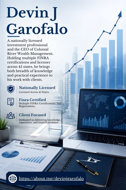 Devin J. Garofalo, AIF® serves as CEO of Colonial River Wealth Management, where he leads with a focus on fiduciary responsibility, financial education, and customized client service. With more than 18 years in the industry, he holds multiple FINRA certifications, including a Series 24 General Securities Principal license, and is licensed in 45 states.