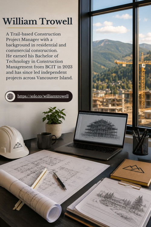 Based in Trail, BC, William Trowell is an independent Construction Project Manager with a degree from the British Columbia Institute of Technology (BCIT). Since graduating in 2023, he has specialized in blueprint interpretation, BIM workflows, and sustainable construction methods. William’s experience spans residential and commercial projects, with a strong emphasis on compliance, cost forecasting, and efficient project management.